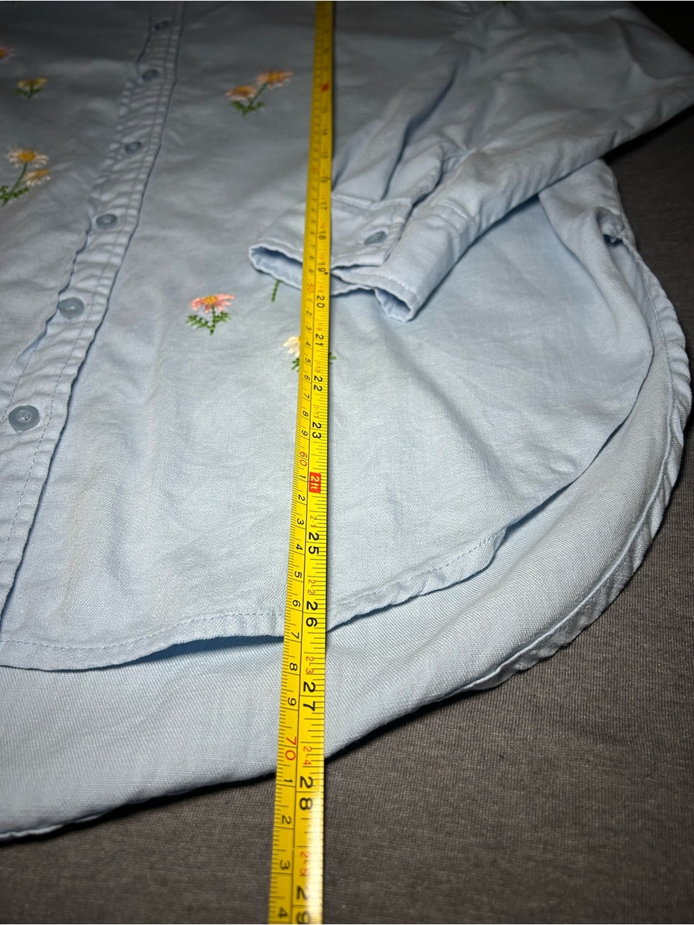 Billy T Embroidered Daisy Light Blue Chambray Button-Down Shirt - Picture 4 of 7